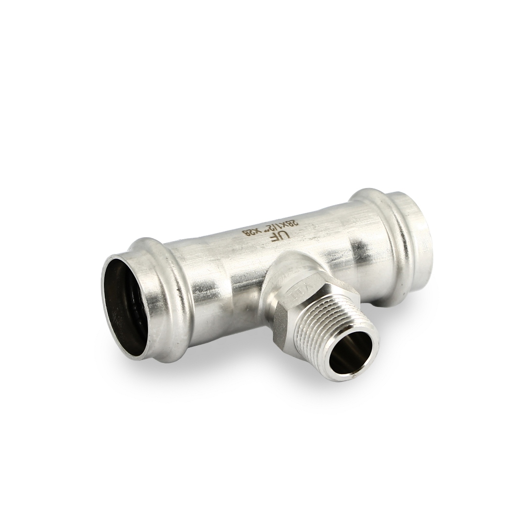 Тройник пресс-Н 28 х 1/2 х 28, нержавеющая сталь