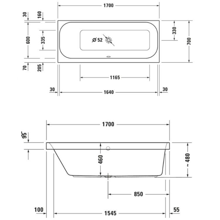 Ванна Duravit Happy D.2 1700x700 мм наклон спинки слева 700310000000000