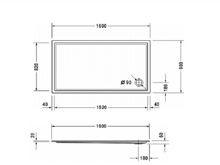Душевой поддон Duravit Starck Slimline 1600x900 мм прямоугольный с антислипом белый 720131000000001