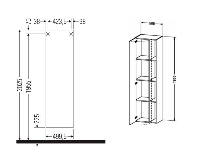 Шкаф-пенал Duravit DuraStyle 500x360x1800 мм подвесной петли слева белый матовый DS1249L1818