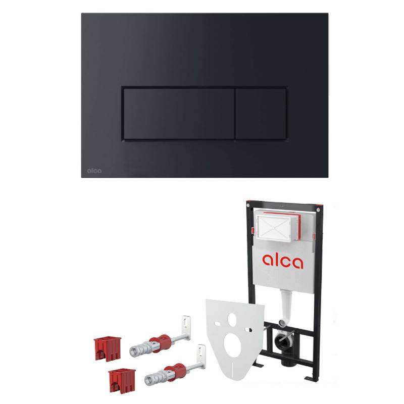 Инсталляция для унитаза Alcaplast AM101/1120 с кнопкой M578 черный матовый и шумоизоляцией AM101/1120-4:1 RU M578-0001