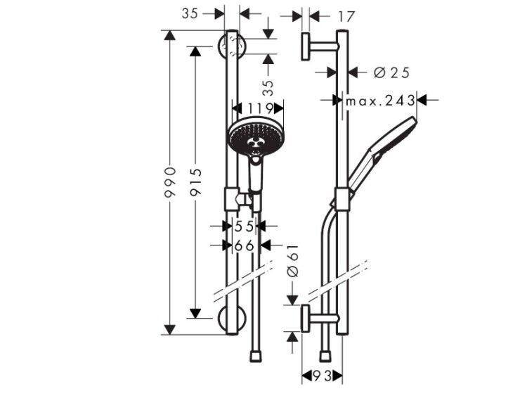 Душевой гарнитур Hansgrohe Raindance Select S 120 3jet со штангой 900 мм хром 26322000