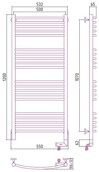 Полотенцесушитель электрический Сунержа Богема 2.0 500x1200 мм правый матовый черный 31-5203-1250