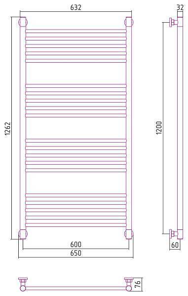 Полотенцесушитель водяной Сунержа Богема+ 600x1200 мм матовый белый 30-0220-1260