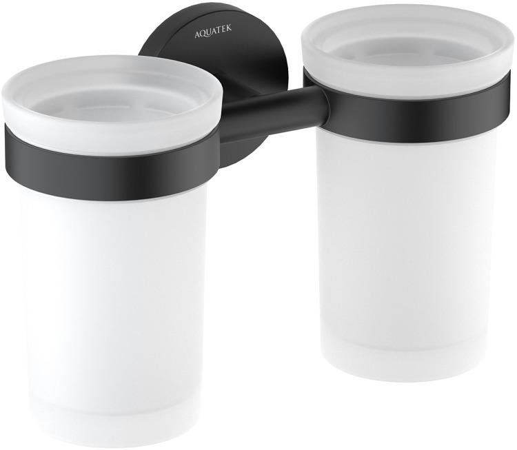 Стакан с держателем двойной Aquanet Europa матовый черный AQ4117MB