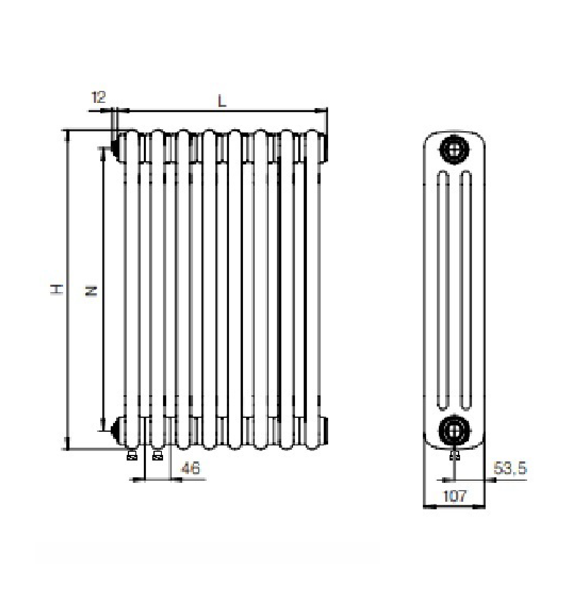 Радиатор трубчатый RIFAR TUBOG VENTIL 10 секций нижнее подключение Антрацит TUB -10-DV1-AN