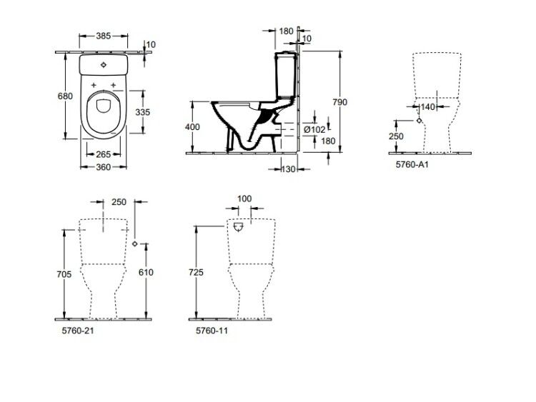 Унитаз напольный Villeroy & Boch ONovo 360x670 мм безободковый CeramicPlus альпийский белый 5661R0R1