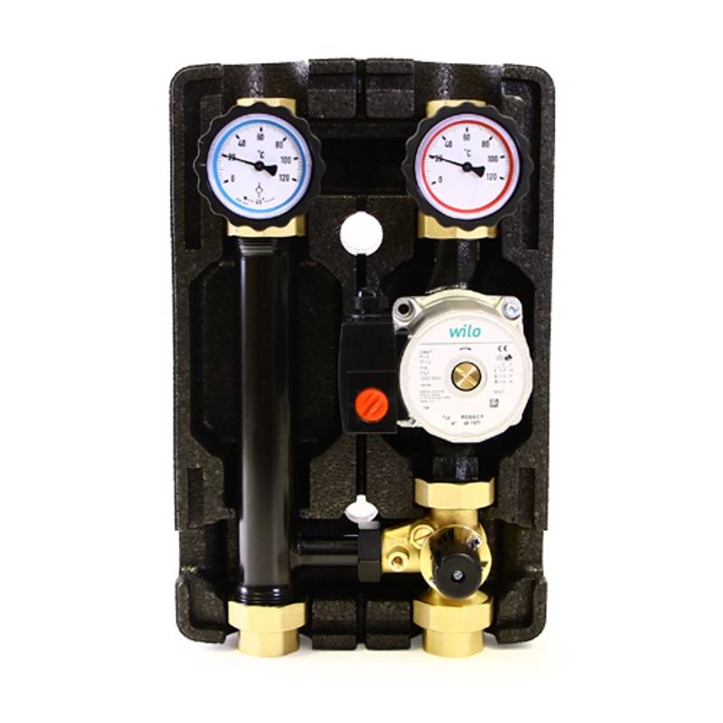 Насосно-смесительная группа Uni-Fitt DN25 с трехходовым клапаном и насосом Wilo Star RS 25/6 492W2500