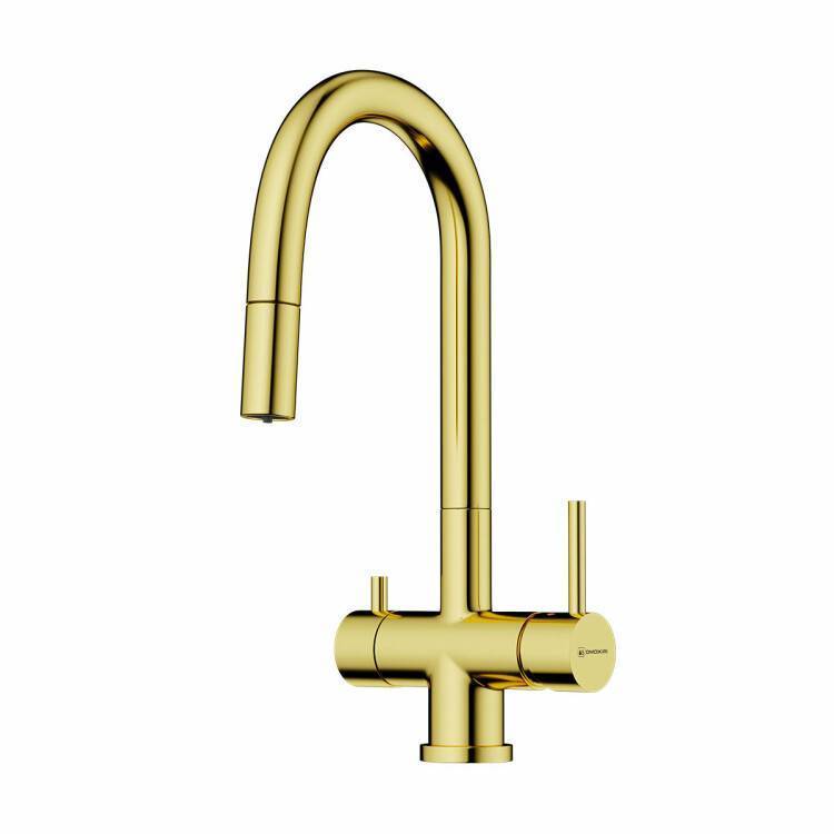 Смеситель для кухни OMOIKIRI Akita-S однорычажный с вытяжным изливом и каналом для фильтра светлое золото 4994350
