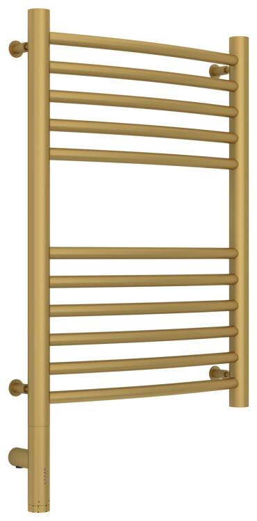 Полотенцесушитель электрический Сунержа Богема 3.0 выгнутая 600x400 мм МЭМ нижнее слева золото матовое 03258026040