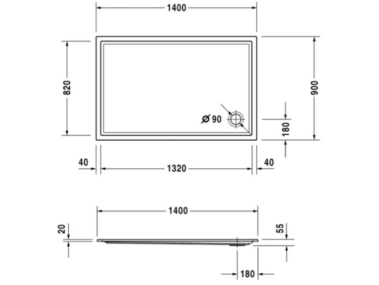 Душевой поддон Duravit Starck Slimline 1400x900 мм прямоугольный белый 720126000000000