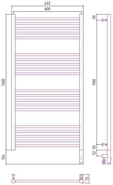 Полотенцесушитель электрический Сунержа Богема 3.0 600x1200 мм правый матовое золото 032-5805-1260
