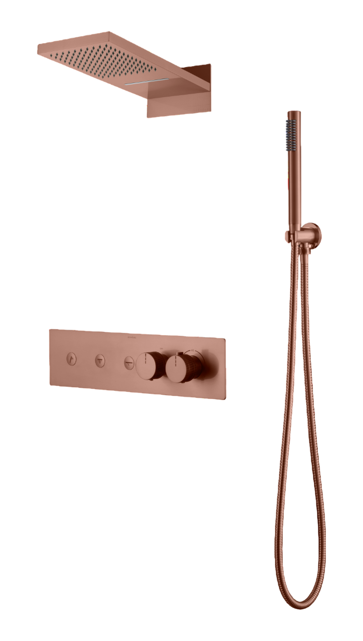 Душевой комплект встраиваемый Boheme Fusion термостат верхний и ручной душ матовая медь 131-CB