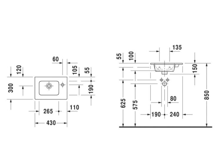 Раковина Duravit ME by Starck 430x300 мм с 1 отверстием для смесителя цвет белый 0723430000