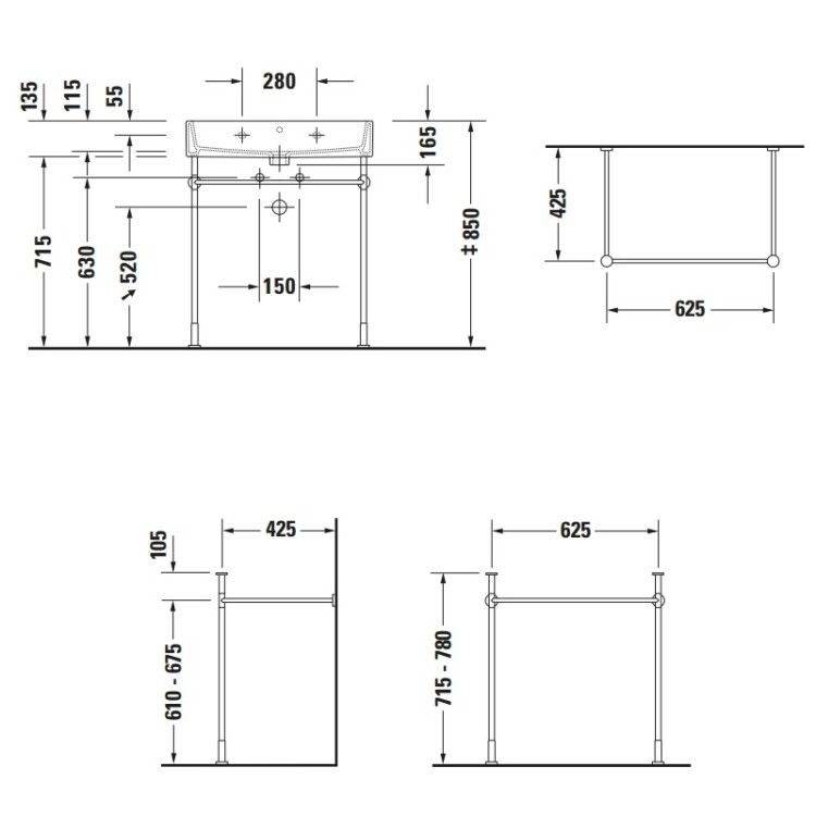 Консоль-полотенцедержатель Duravit Vero 625x425x780 мм хром 0030751000