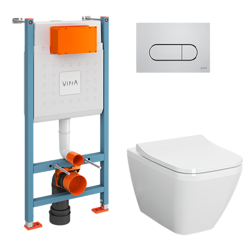 Комплект унитаз подвесной VitrA Integra Square с тонким сиденьем микролифт, инсталляцией и панелью смыва 9856B003-7207