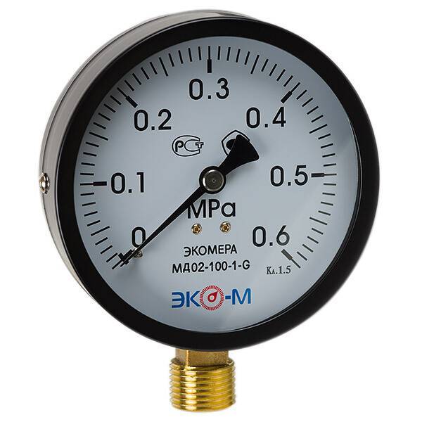 Манометр Экомера МД-02 100 мм 0-0.6 МПа G1/2 радиальный МД02100G06МПаЭИ