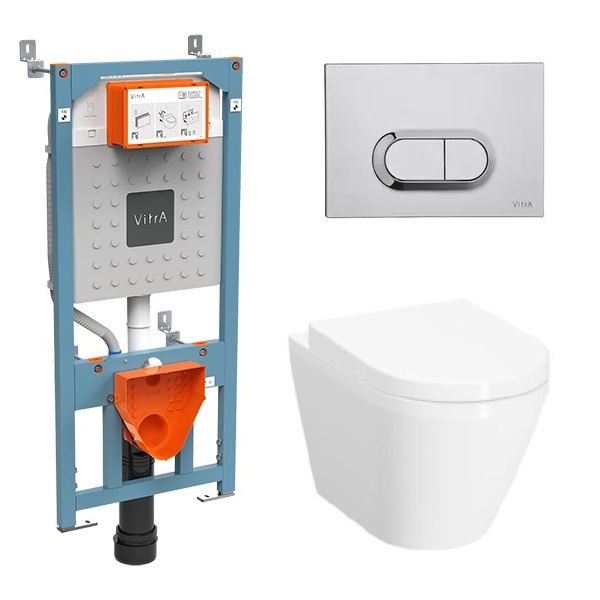 Комплект инсталляции с подвесным унитазом VitrA Integra Round сиденье микролифт и панель смыва матовый хром 9004B003-7202