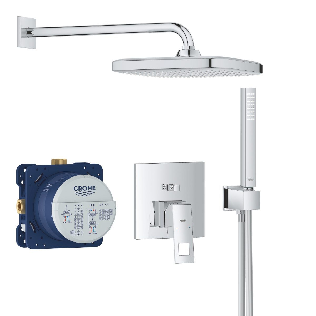 Душевой набор GROHE Eurocube со смесителем, SmartBox и верхним душем 250 мм 25239000