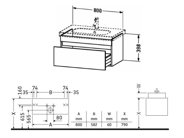 Тумба под раковину Duravit DuraStyle 800x453x398 мм подвесная 1 ящик цвет белый глянцевый DS638402222