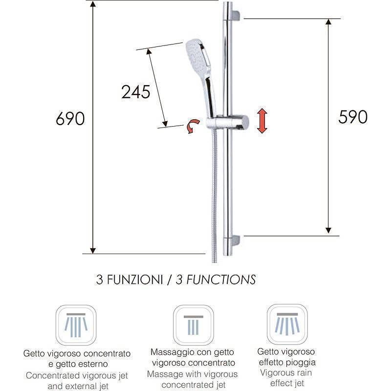 Душевой гарнитур Remer с квадратной лейкой хром правый 315R318CP