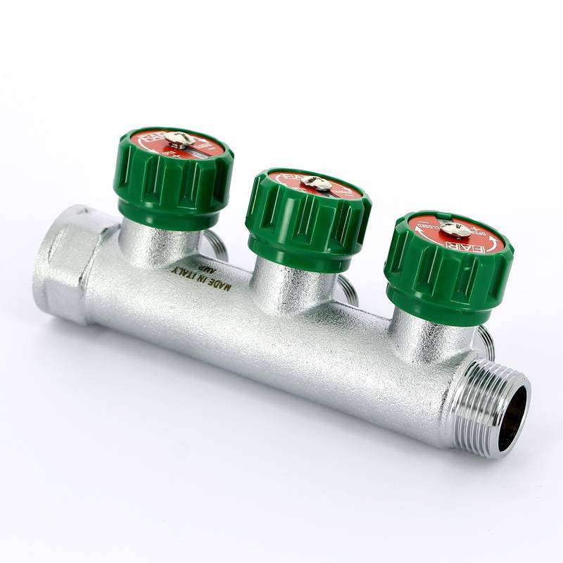 Коллектор проходной FAR 3/4 НВ 3 выхода 1/2 НР под плоское уплотнение 45 мм FK 3822 3412TP