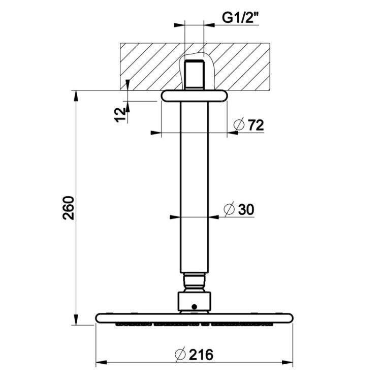Верхний душ Gessi Goccia 216x216 мм потолочный матовый черный 33762