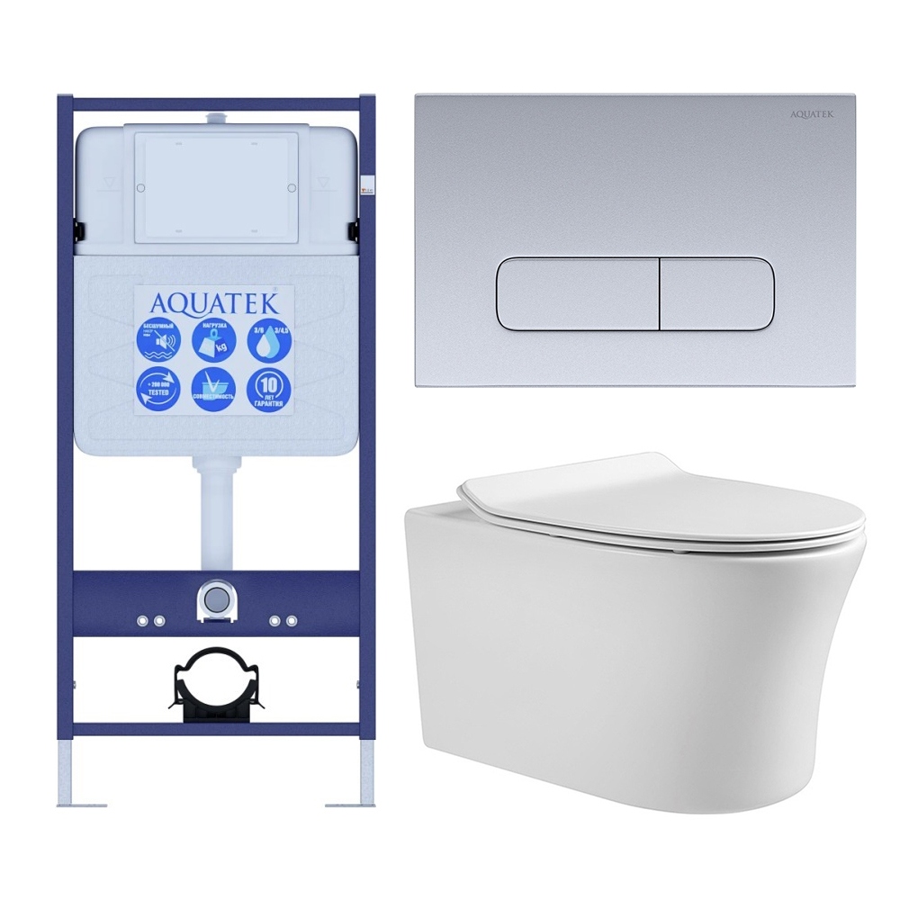 Комплект инсталляции 4 в 1 AQUATEK НИКА-014 (рама INS-0000012, крепеж KKI-0000002, клавиша KDI-0000014, унитаз AQ2009-00 soft-close) INS-0000012/KKI-0000002/KDI-0000014/AQ2009-00