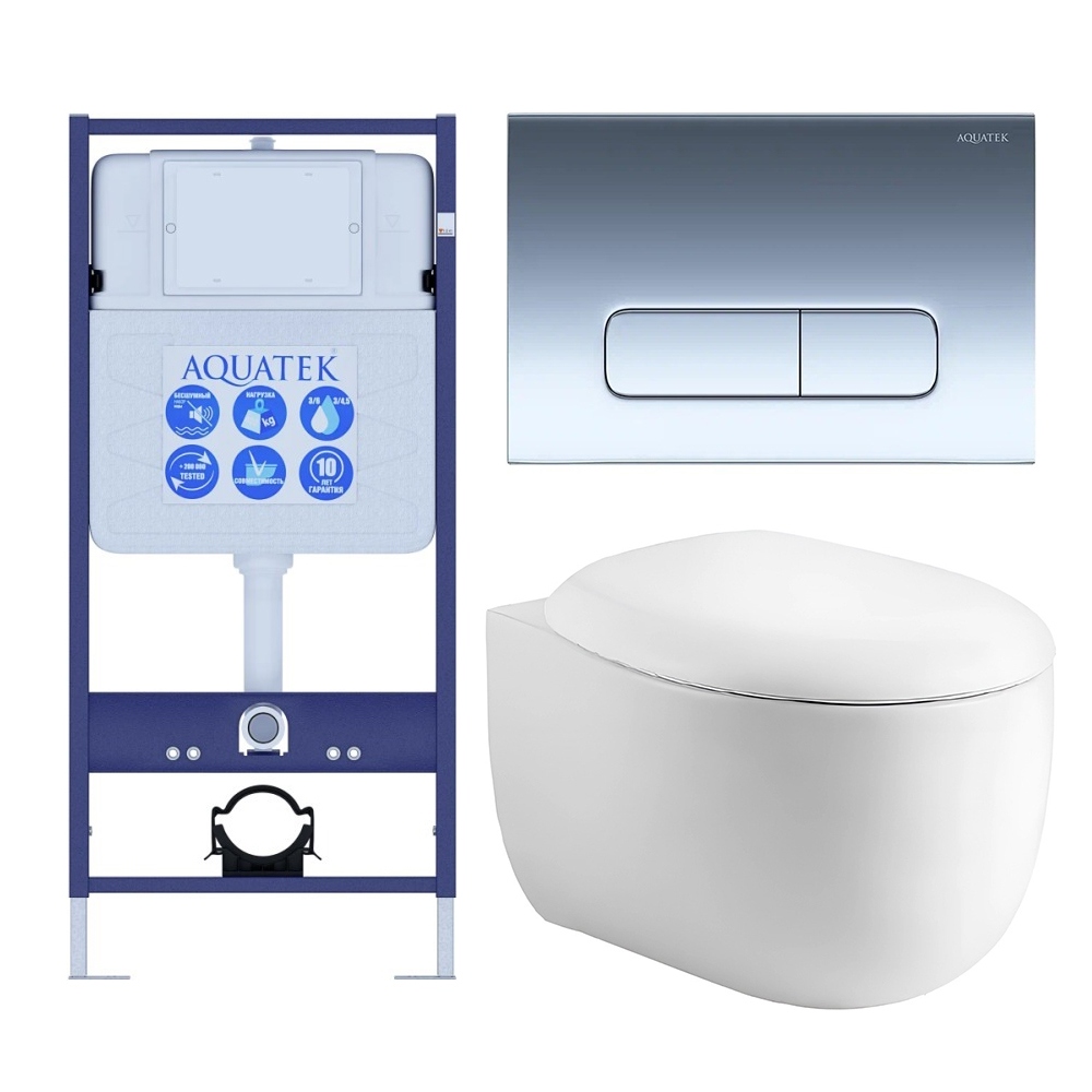 Комплект инсталляции 4 в 1 AQUATEK АЛЬТАИР (рама INS-0000012, кнопка KDI-0000016, унитаз AQ1980-00) cm-016