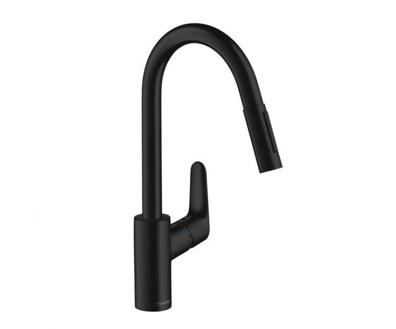 Смеситель для кухни Hansgrohe Focus с вытяжным изливом матовый черный 31815670