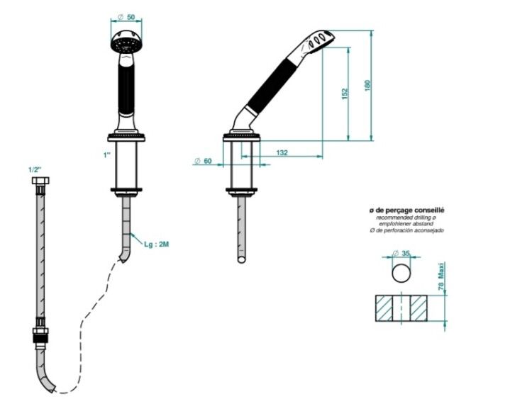 Ручной душ THG Amour De Trianon 50 мм со шлангом и переходником золото G24F0160A