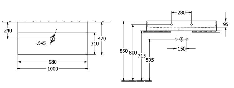 Раковина Villeroy & Boch Memento 2.0 1000x470 мм CeramicPlus 4A221HR1