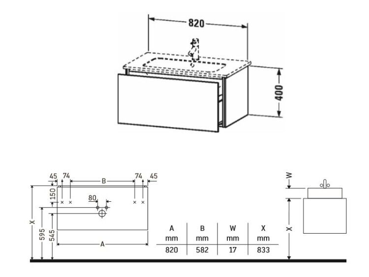 Тумба под раковину Duravit L-Cube 820x481x400 мм подвесная белый матовый LC614101818