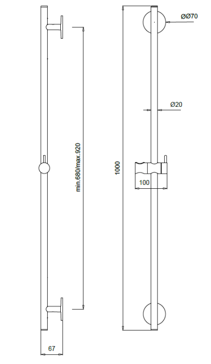 Штанга для душа, Almar, Sliding Rails, 1000, цвет-Copper Brushed PVD (Товар заказной, возврату не подлежит)
