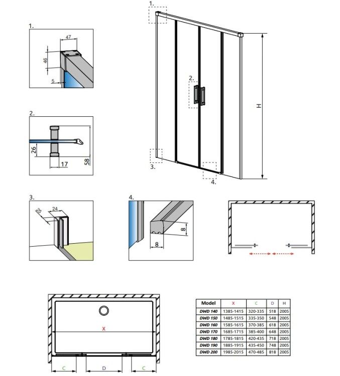 Душевая дверь Radaway Idea DWD 1700x2005 мм универсальная, хром, стекло прозрачное 3871270101