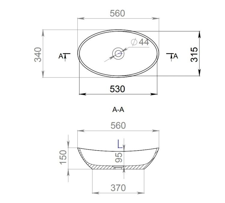 Раковина накладная Salini Noemi 555x340x150 мм матовая RAL 9011 1101203SMFRAL9011