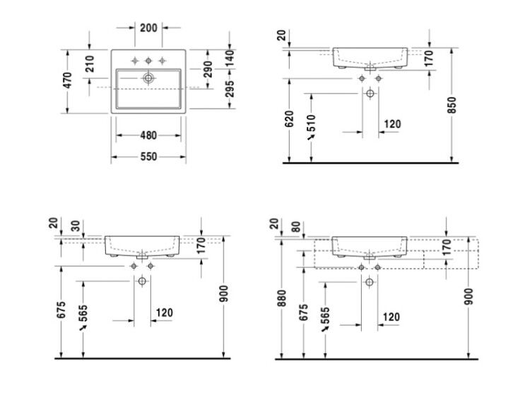 Раковина полувстраиваемая Duravit Vero 550x470 мм 1 отверстие для смесителя 0314550000