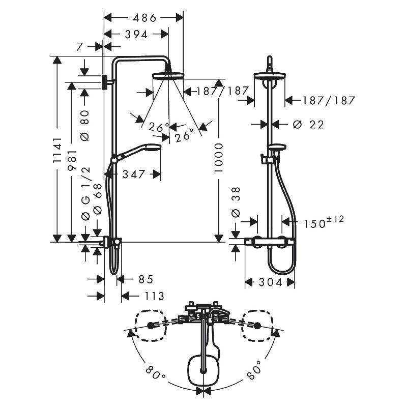 Душевая система Hansgrohe Croma Select E 180 2jet Showerpipe с термостатом белый/хром 27256400