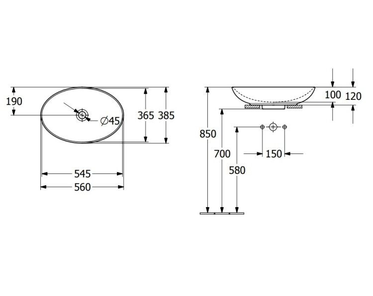 Раковина накладная Villeroy & Boch Loop & Friends 560x380 мм с переливом CeramicPlus цвет Stone White 4A4700RW