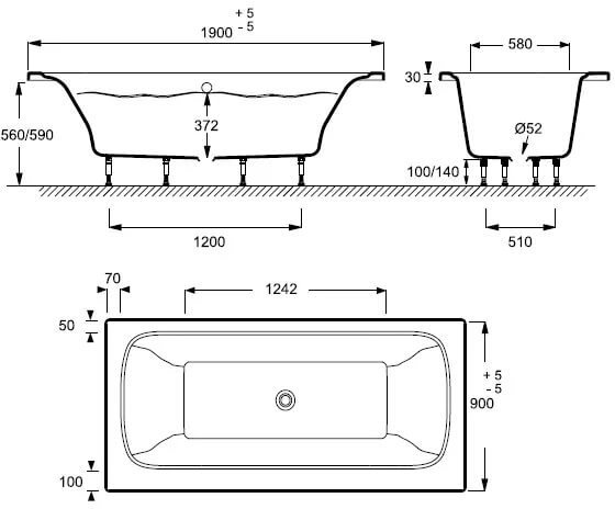 Ванна акриловая Jacob Delafon Elite 190x90 см с ножками E6D033RU-00