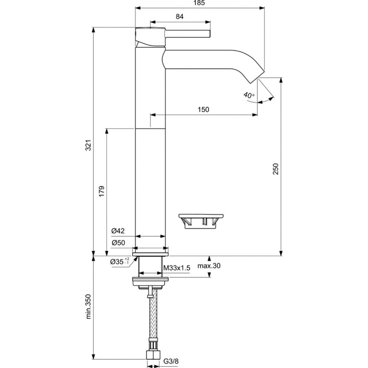 Смеситель для раковины Ideal Standard Ceraline Vessel высокий матовый черный BC269XG
