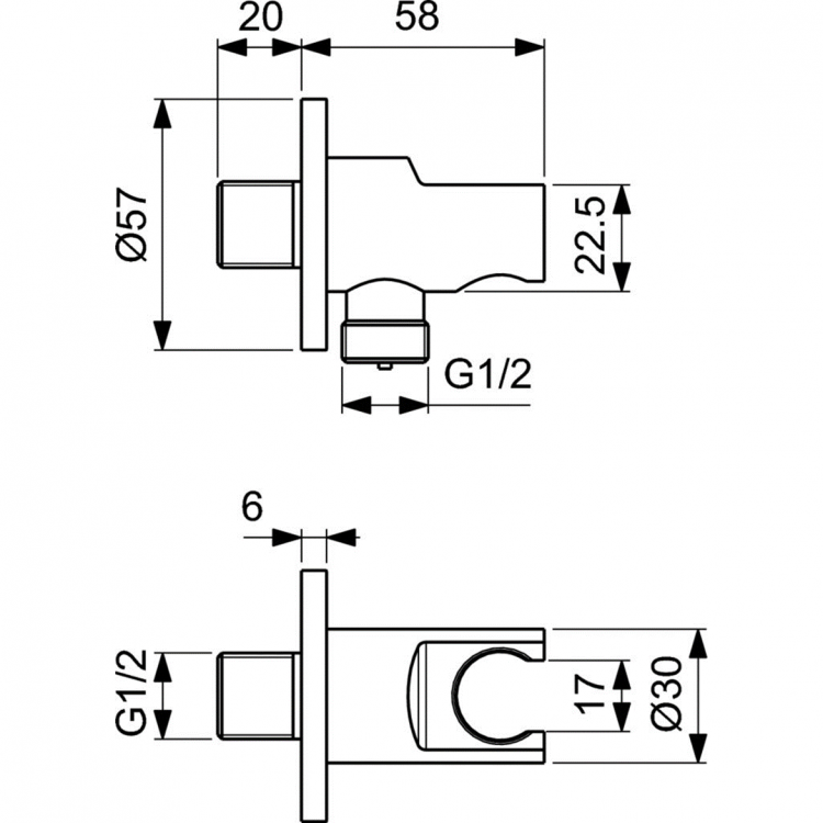 Держатель с подключением душевой лейки Ideal Standard Idealrain 1/2 матовый черный BC807XG