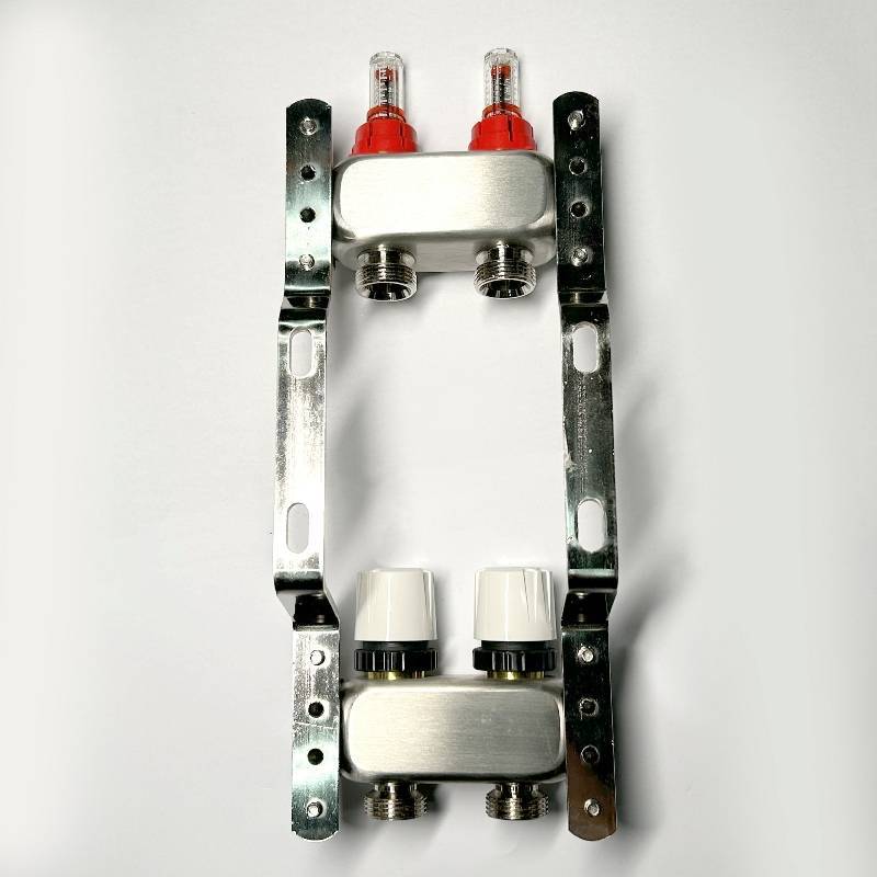 Коллекторная группа 1 x 2 выхода 3/4 STOUT с балансировочными клапанами из нержавеющей стали без концевых групп 451W4302