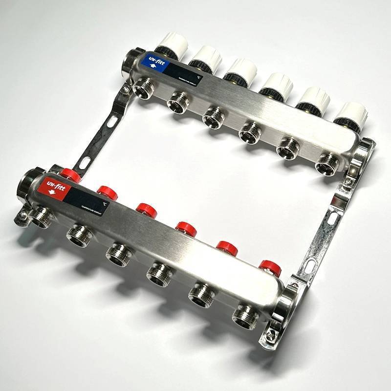 Коллекторная группа WATTS HKV-T 1 x 6 выходов 3/4 EK из нержавеющей стали 451W4306