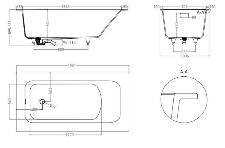 Ванна Salini Orlando Plus Kit 1900x1000x600 мм белый матовый 102124M