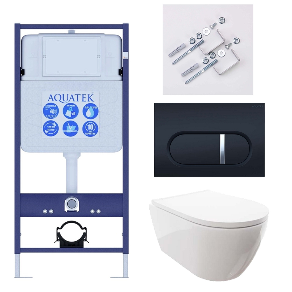 Комплект инсталляции 4 в 1 Aquatek Поларис (рама Standard, унитаз AQ0700-00, сиденье soft-close, панель KDI-0000045) ПОЛАРИС-045