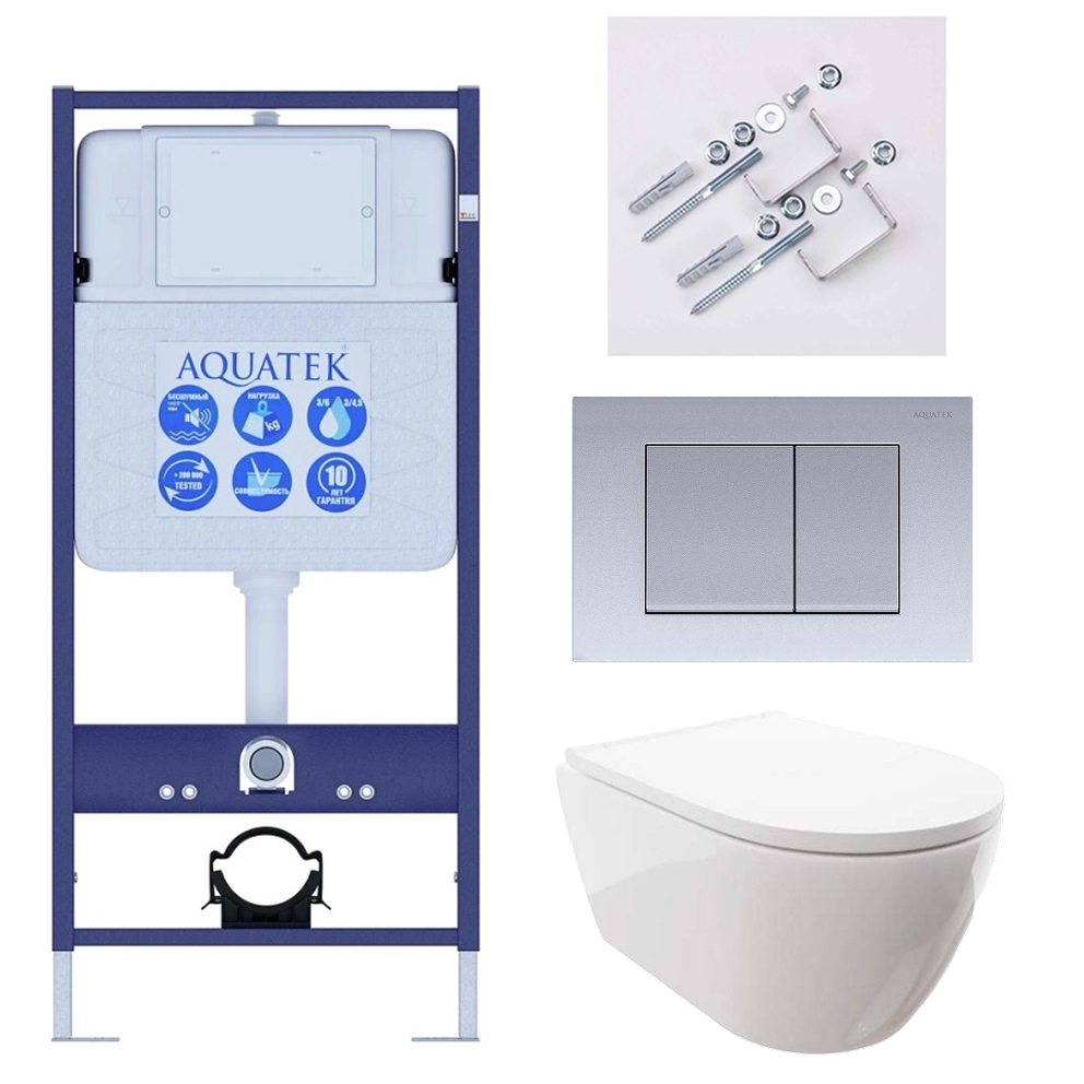 Комплект инсталляции 4 в 1 AQUATEK ПОЛАРИС-011 (рама INS-0000012, крепеж KKI-0000002, клавиша KDI-0000011, унитаз AQ0700-00 soft-close) INS-0000012/KKI-0000002/KDI-0000011/AQ0700-00