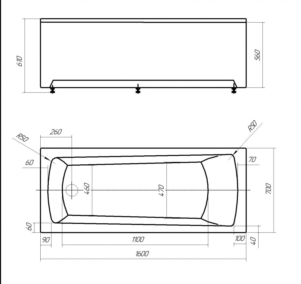 Ванна акриловая Тритон Либра 160х70 см NEW LIB160N-0000019