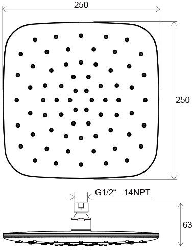 Верхний душ квадратный RAVAK 983.10 250 мм белый/хром X07P347