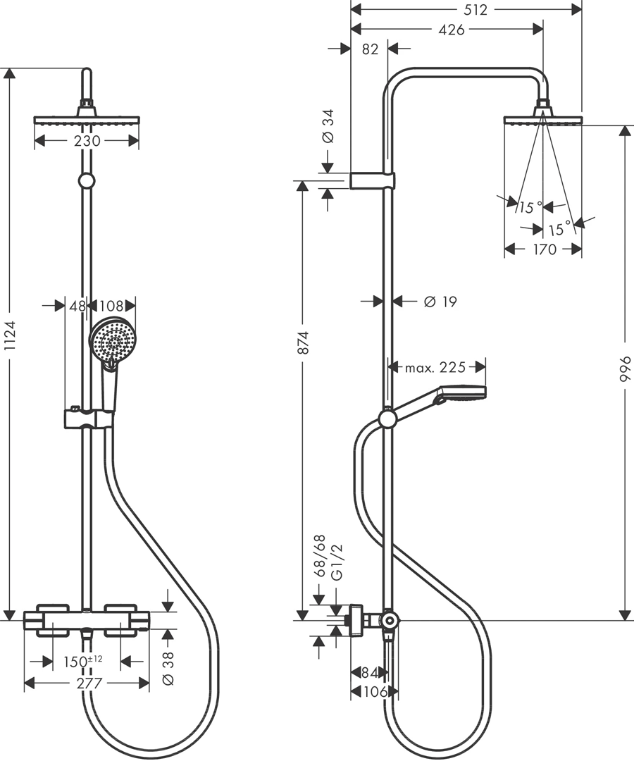 Душевая система с термостатом hansgrohe Vernis Shape Showerpipe 230 26319000